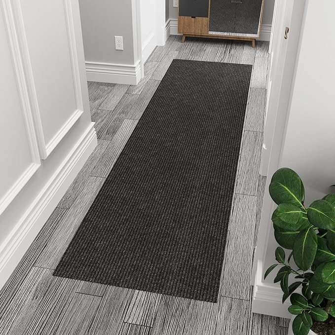 Ottomanson 2' x 9' Hallway Runner with Scraper Pile Extra Durable Non-Slip Rug Mat for Indoor & Outdoor Use - Ideal for Kitchen, Entryway, Patio & Garage - High-Traffic Carpet, Black