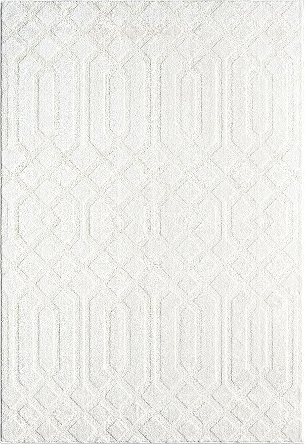 Abani Cozy Cream Area Rug for Living Room, Bedroom - Geometric Diamond Pattern - 4' x 6' - Durable & Easy to Clean