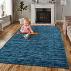 RUGSREAL Large Solid Color Area Rug 8x10 Machine Washable Rug Non-Slip Low-Pile Modern Area Rugs Contemporary Rug Home Office Throw Carpet for Living Room Bedroom, 8' x 10' Indigo