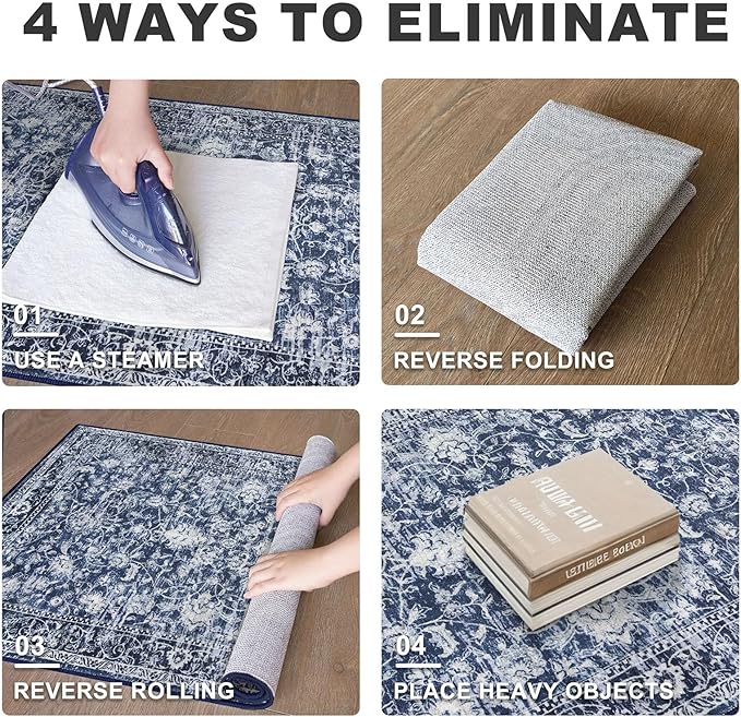 KILOCOCO Runner for Hallway 2.6x14 Runner Rug Printed Vintage Floral Washable Rug Kitchen Runners Soft Non-Slip Low Pile Hallway Runners Laundry Room Distressed Boho Rugs, Blue