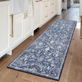 KILOCOCO Hallway Runner 2x5 Printed Vintage Floral Washable Kitchen Runner Rug Non-Slip Runners for Hallways Distressed Boho Runners for Bedroom Laundry Room, Navy Blue