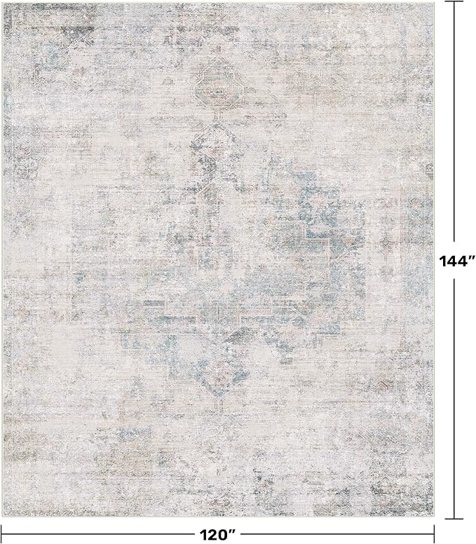 Modern Living Room Rug - 10x12 Large Area Rug for Dining Room Table, Classroom, Slate Blue Grey, Lightweight, Soft & Foldable