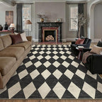 8x10 Checkered Area Rugs for Living Room Black Machine Washable Large Rug Non-Slip Stain Resistant Low Pile Boho Accent Indoor Throw Carpet for Bedroom Dining Room Home Aesthetic Decor