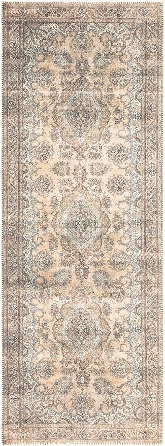 Keen Home Design 2x10 Rug - Machine Washable Runner Rug with Non-Slip Backing, Ideal for Hallway, Entryway, Kitchen, Laundry Room - Vintage, Easy Clean, Durable, Low Pile - (2'6" x 10')