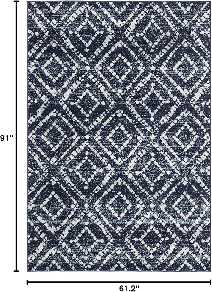 SAFAVIEH Adirondack Collection Area Rug - 5'1" x 7'6", Navy & Ivory, Modern Diamond Distressed Design, Non-Shedding & Easy Care, Ideal for High Traffic Areas in Living Room, Bedroom (ADR131N)