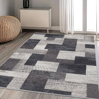 Modern Geometric Patchwork Indoor Area Rug for Living Room, Charcoal 8'x 10' Large Rug Rockwood Collection Hardwood Floors Decor for Bedroom, Grey Throw Carpet for Office Entryway Dining Room