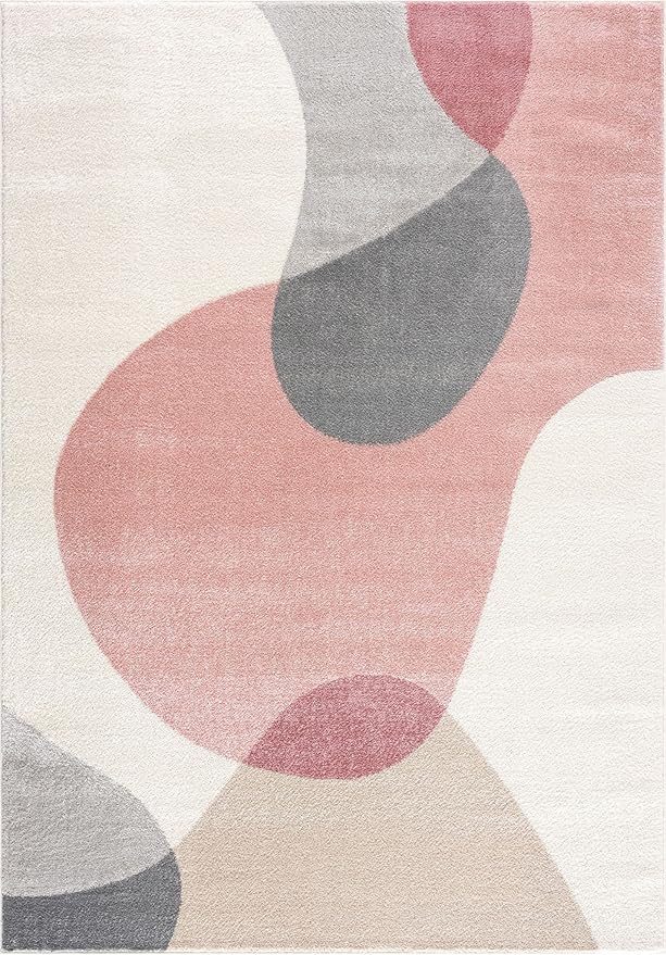 Abani Rugs Cream and Pink 5’3” x 7’6” (5'x8') Contemporary mid-Century Rug with Beige and Pink Geometric Circle. Minimalistic Design Rectangular Area Rug. Turkish Stain Resistant Area Rug.