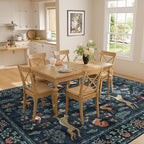 DUKINO 5x7 Rug, Washable Animal Living Room Rug with Non Slip Vintage Design, Soft Low Pile Large Carpet for Bedroom, Nursery, Dining Room, Farmhouse, Playroom, Navy Blue