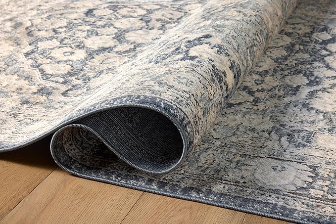Loloi Teagan Collection TEA-01 Denim/Mist 6'-7" x 9'-2" Area Rug, Large, Soft Neutral Rug, High-Traffic for Living Room, Bedroom, Home Office, Dining Area