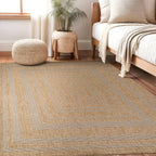 Beverly Rug Easy Jute Framed Border Rug 6x9 Washable Durable Indoor Outdoor Area Rugs for Living Dining Room Patio Office Stain Resistant Non Shedding Casual Indoor Outside Carpet 6 x 9 Natural