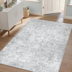 4x6 Area Rug Washable Vintage Entryway Living Room Carpet Indoor Office Non Slip Grey Entrance Distressed Low Pile Retro Accent Throw Rug for Dining Room Bathroom Bedroom Laundry