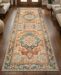 Tangsoo 2x5 Washable Runner Rug for Hallways, Non Slip Vintage Runner Rug, Soft Low Pile Long Rug Runner, Print Distressed Carpet Runners for Kitchen Bedroom Entryway Bathroom Living room Rusty Orange