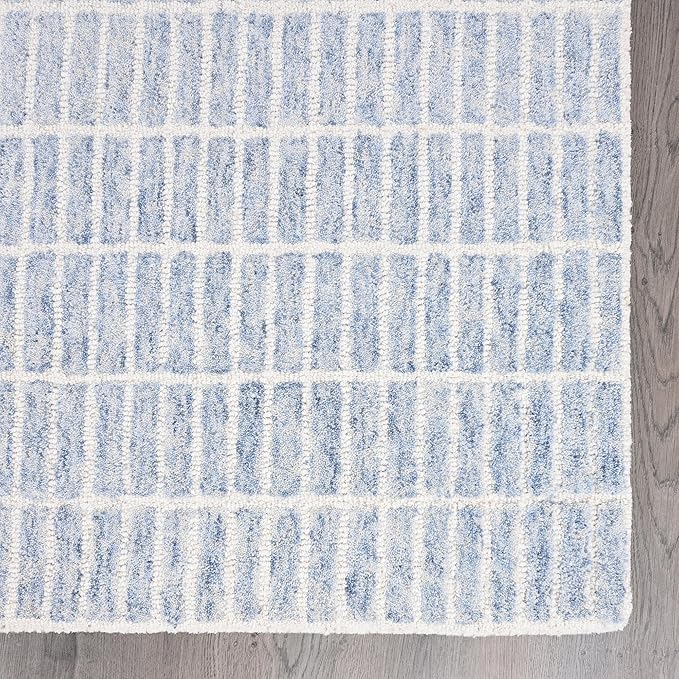 Hand-Tufted 100% Wool Area Rug – Unique Modern Geometric Grid Pattern, Soft Plush Textured Carpet for Living Room, Bedroom, Dining Room & Entryway (Blue, 9' x 12')