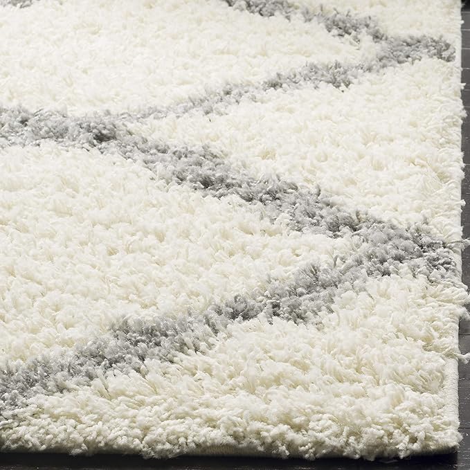 SAFAVIEH Dallas Shag Collection Area Rug - 6' Square, Ivory & Grey, Trellis Design, Non-Shedding & Easy Care, 1.5-inch Thick Ideal for High Traffic Areas in Living Room, Bedroom (SGD257F)