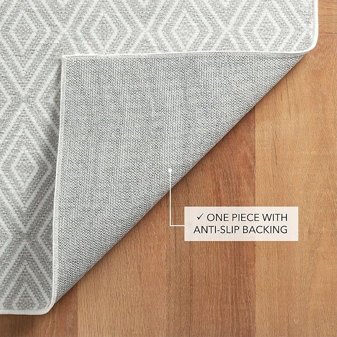 Dash and Albert Diamond Machine Washable Area Rug - 6' x 9' Platinum/White - Diamond Accent Rug - Anti-Slip Backing, Lightweight, Machine Washable, High Traffic Areas Kitchen, Mudroom, Laundry Room