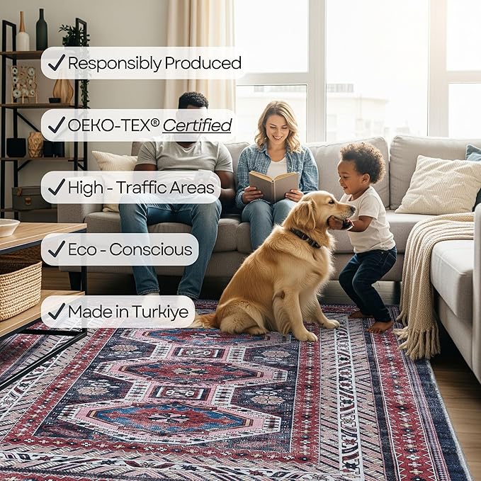 Fame Rugs Turkish Rug. Washable Vintage Oriental Antique Inspired Traditional Doormat Small Modern Area Rugs Luxury Entryway Entry Bedroom Bathroom Kitchen (400RN, 2'5 x 6'9)