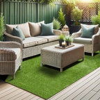 Ottomanson 6'6" x 30' Artificial Faux Grass Rug - Realistic Turf with UV Protection - Perforated for Easy Drainage - Durable, Hose-Off Synthetic Lawn Carpet for Indoor & Outdoor Use, Green