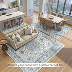Area Rugs 6'x9' Washable Non-Slip, Floral Vintage Distress Print Pattern Medallion Carpet for Living Room Bedroom Dining Room, Light Blue Navy Beige Gray White