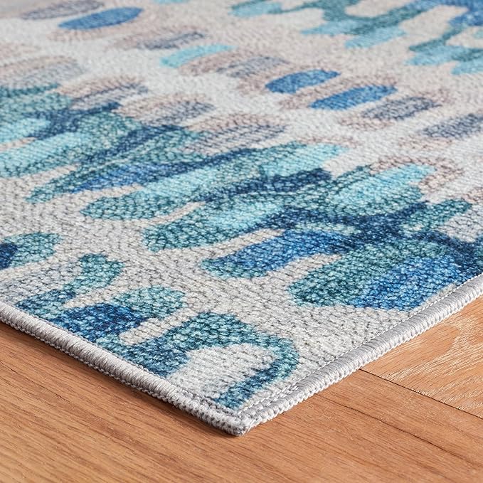 Dash & Albert Paint Chip Multi Machine Washable Rug, 7.5 X 9.5 Feet, Blue/Green Geometric Pattern