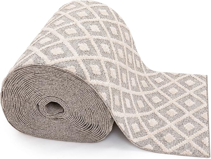 Well Woven Custom Size Hallway Stair Runner - Choose Your Length - Ainsley Ivory Diamond Trellis Geometric Tribal - 31 Inches Wide x 18 Feet Long Runner (31" x 18' Runner) Rug
