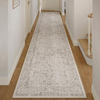 Gray Runner Rug 3x14 Hallway Machine Washable Kitchen Vintage Distressed Non Slip Long Carpet Indoor Grey Retro Floral Bedroom Accent Throw Rug for Bathroom Office Laundry Dining Living Room