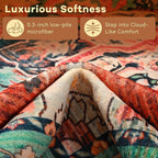 YJ.GWL Area Rugs for Living Room 4x6 Machine Washable Rugs for Bedroom, Non Slip Floral Vintage Rug Indoor Carpet, Stain Resistant Throw Rug for Dining Room Kitchen, Red Blue Gradient Color