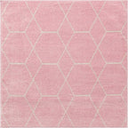 Unique Loom Trellis Frieze Collection Area Rug - Geometric (4' Square, Light Pink/ Ivory)