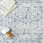 Navy Blue Area Rug 5x7 Machine Washable Vintage Living Room Distressed Non Slip Carpet Traditional Indoor Bedroom Retro Floral Accent Throw Large Rug for Office Kitchen Bathroom Dining Room
