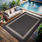 CAMILSON Outdoor Rug 9x12, Large Modern Outside Rugs for Patios Porches Waterproof Durable Washable Non-Shedding, Easy-to-Clean Indoor Outdoor Area Carpet (9 x 12, Bordered - Dark Gray/Light Gray)