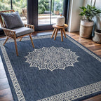 CAMILSON Outdoor Rug 6x9 Medallion Blue Modern Area Rugs for Indoor and Outdoor Patios Kitchen and Hallway Mats Washable Porch Deck Outside Carpet (Medallion Blue 6 x 9)