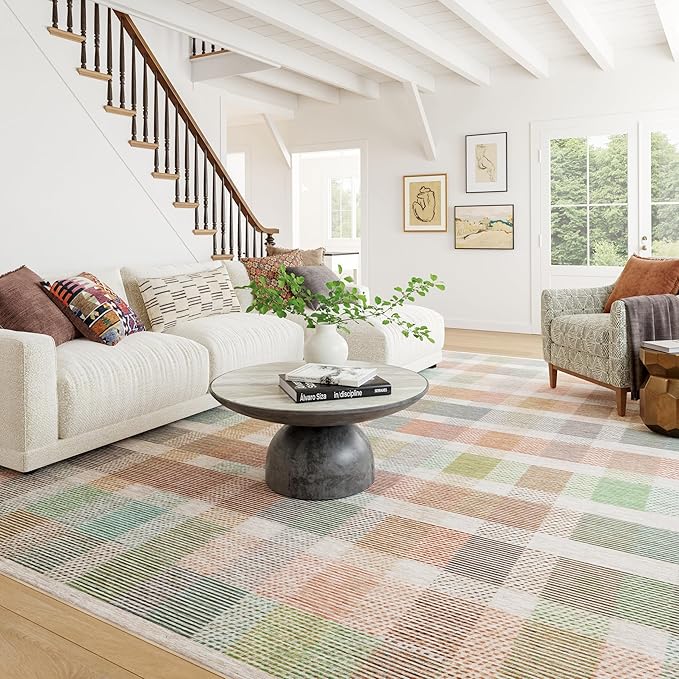 Dash & Albert Chanan Plaid Multi Machine Washable Rug, Runner-2.5 X 8 Feet, Multicolored/Ivory Plaid Pattern
