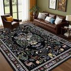 5x7 Area Rugs Living Room Rug: Vintage Washable Rug Floral Soft Carpet Indoor Floor Non-Slip Boho Stain Resistant Large Carpets for Bedroom Kids Nursery Dining Room Farmhouse Home Office Black