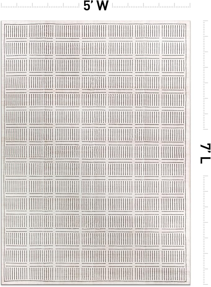 Rugshop Bohemian Stripe Lines Washable Non Slip Area Rug 5' x 7' Ivory