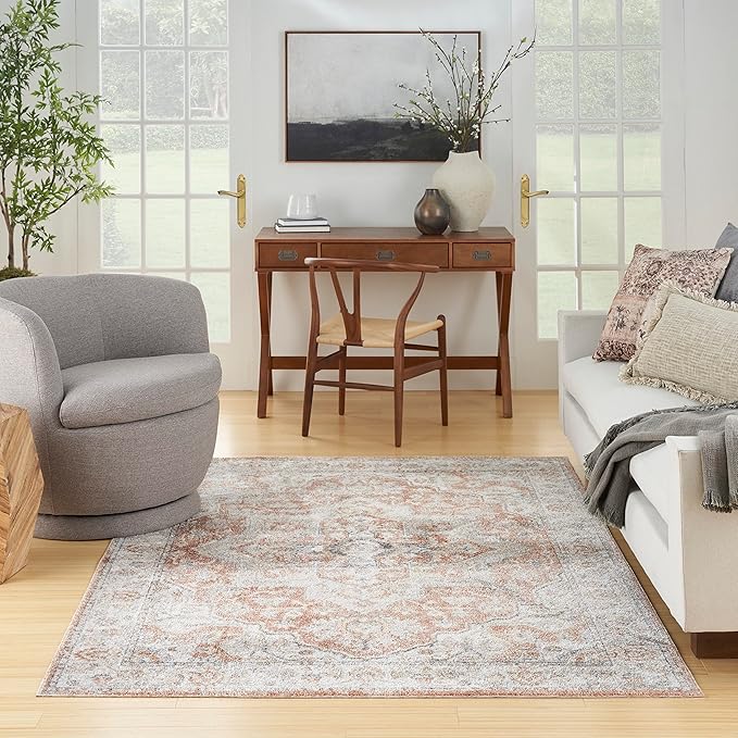 Nourison Home Astra Machine Washable Gold Multicolor 6'7" x 9' Area Rug - Easy Clean, Non Shedding, Bed Room, Living Room, Dining Room, Kitchen (7' x 9')