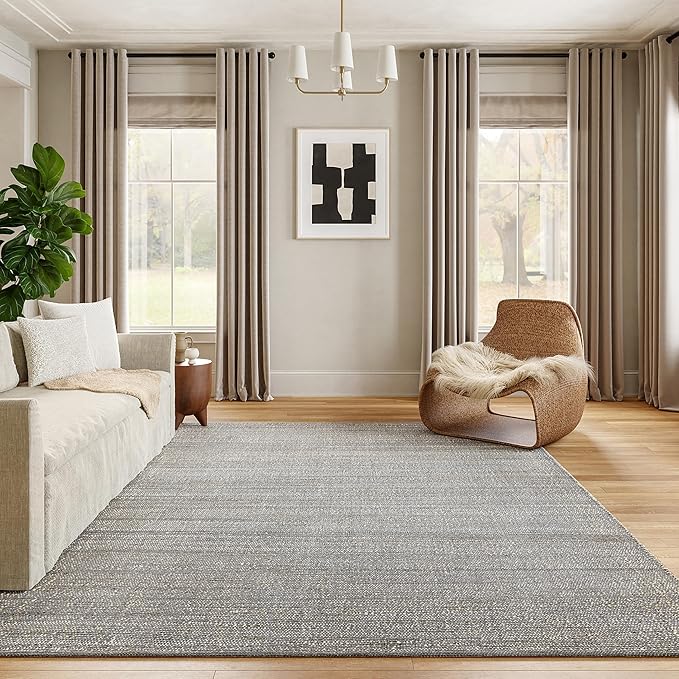 nuLOOM 8x10 Elfriede Jute & Cotton Hand Woven Area Rug, Grey, Solid Rustic Farmhouse Style, Weaved Design, Natural Fiber, For Bedroom, Living Room, Dining Room, Hallway, Office, Entryway