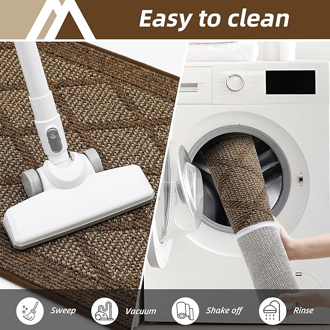 COSY HOMEER Non-Slip Door Mat 24"x36", Entryway Rugs Low Profile Absorbent Dirt Trapper Doormat for Front Entrance, Washable Polypropylene Entry Mat (Brown)