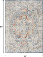 Nourison Home Astra Machine Washable Denim Multicolor 5'3" x 7' Area Rug - Easy Clean, Non Shedding, Bed Room, Living Room, Dining Room, Kitchen (5' x 7')