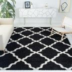 SAFAVIEH Dallas Shag Collection Area Rug - 8'6" x 12', Black & Ivory, Trellis Design, Non-Shedding & Easy Care, 1.5-inch Thick Ideal for High Traffic Areas in Living Room, Bedroom (SGD257Z)
