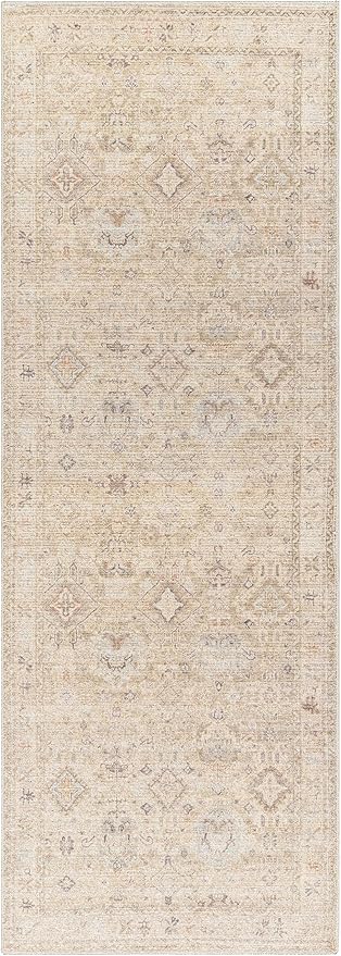 Hauteloom Nakia Bohemian Vintage Medallion Runner Rug - Damask Floral Fade Look Carpet for Hallway - Farmhouse - Ivory, Cream, Medium Brown - 2'7" x 7'3" (2x8 Runner Rug)