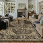 HUGEAR Retro Brown Area Rug 6x9 Machine Washable Living Room Rugs Distressed Vintage Floral Low Pile Carpet Bedroom Office Dining Room Laundry Room Non Slip Soft Lightweight