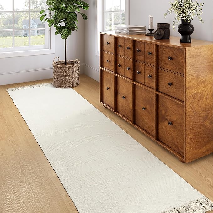 Collive Long Hallway Runner - 2.6' x 8', Washable Indoor Entryway Rug, White/Beige Braided Woven Kitchen Rug for Laundry Room, Bedroom Doorway