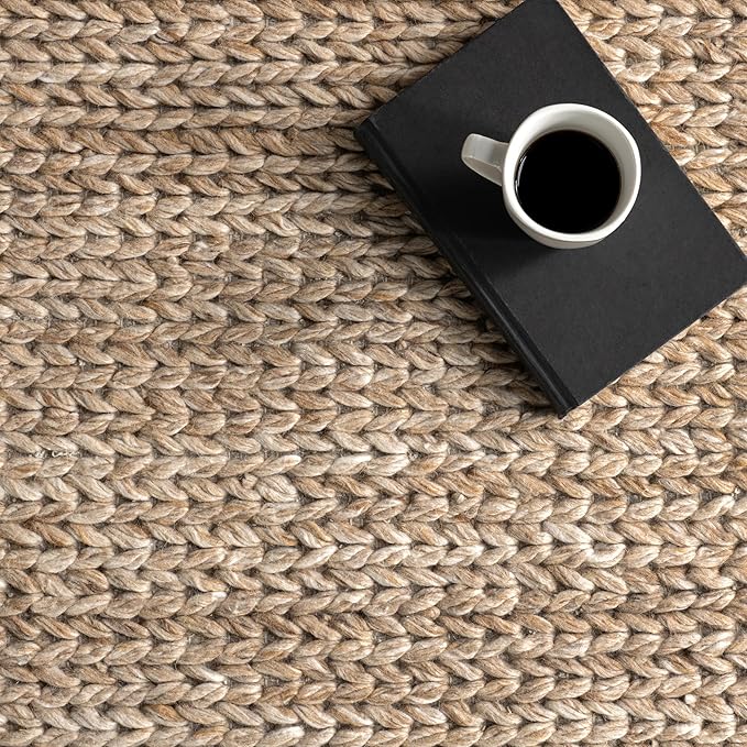 Nuloom Penelope Tan, 9'6" x 13'6", Hand-Braided, Wool & Cotton, Soft and Textured, High Traffic, Stain Resistant, Easy Clean, Durable Area Rug for Bedroom, Living Room, Dining, Foyer, Entryway