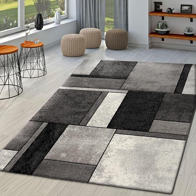 Paco Home Area Rug Modern Geometric Pattern in Grey White, Size: 2'8" x 4'11"