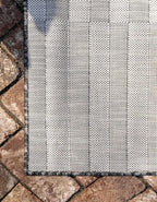 Unique Loom Outdoor Striped Collection Area Rug - Striped (6' 1" x 9' Rectangle, Charcoal/Ivory)