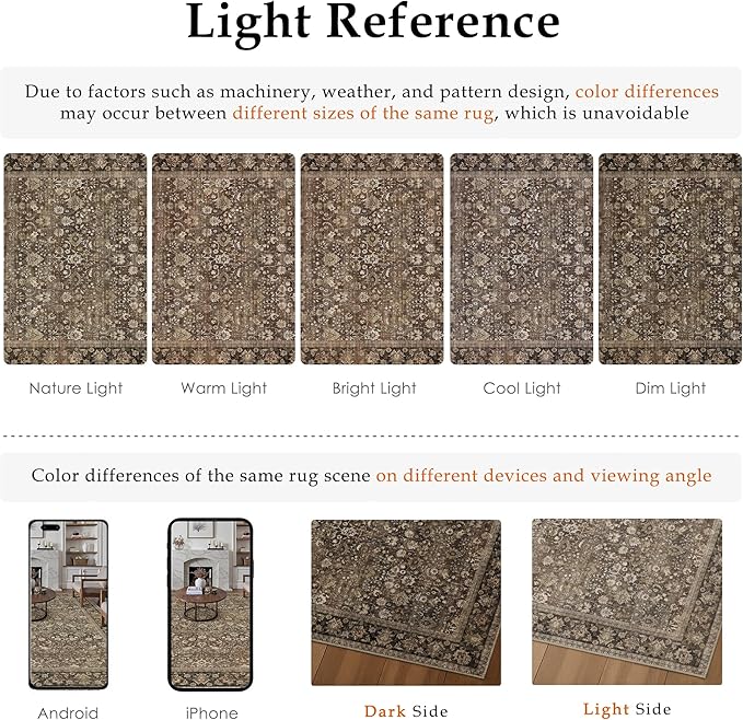 HUGEAR 2'6''x12 Runner Rug Machine Washable Brown Hallway Area Rug Indoor Accent Rug Floral Low Pile Carpet Soft Throw Rug Bedroom Living Room Office Dining Room Kitchen Laundry Room Non Slip
