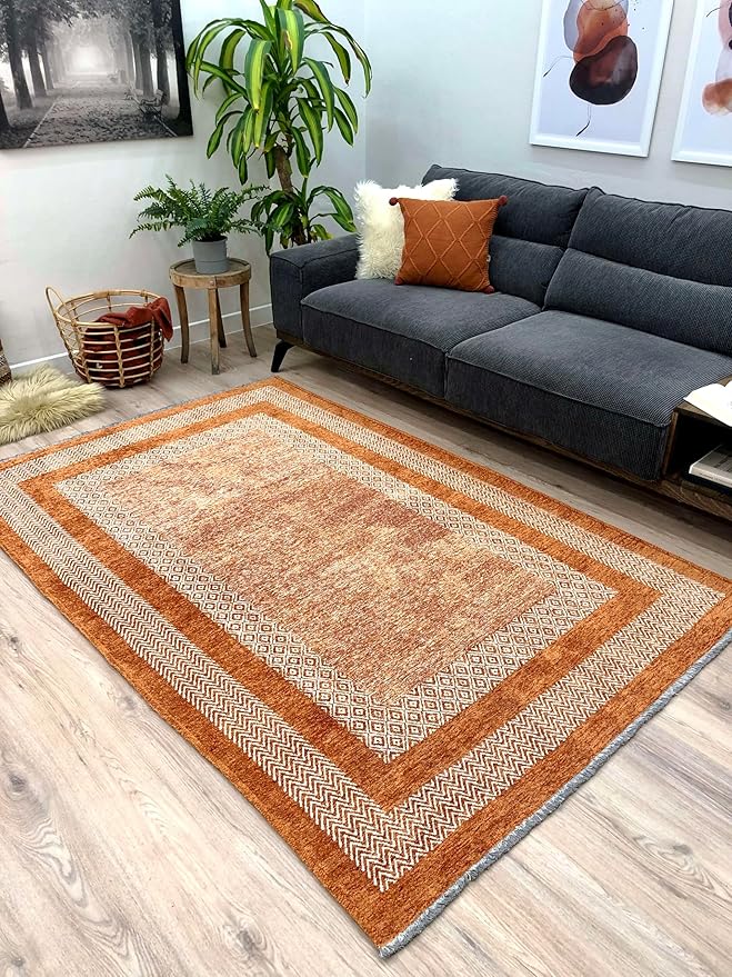 Alfa Rich 4x6 Burnt Orange Washable Area Rugs for Living Room Bedroom Kitchen Cotton Decor Rug