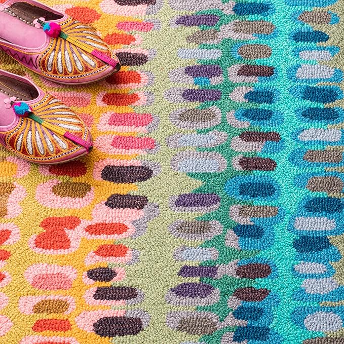 Dash and Albert Paint Chip Wool Area Rug - 2.5' x 8' Runner Multicolor Graphic Hand Micro Hooked Accent Rug - Durable, High Traffic Hallway, Living Room, Stairs