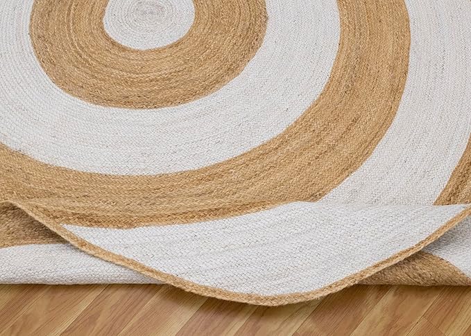 5x7 Oval Kilim Rug – Natural Jute Handmade Boho Rug, Hand Braided, 0.27" Thick Flatweave, Solid White Beige Oval Carpet for Bedroom, Living Room, Dining Area