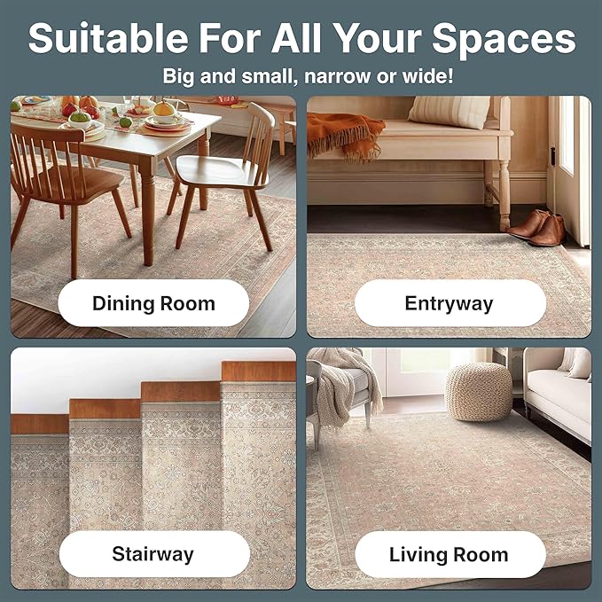 Well Woven Asha Rome Beige Cream 2'3" x 7'3" Runner Rug - Oriental Floral Pattern, Easy Clean, Floor-Friendly Backing - for Hallway, Entryway, and Kitchen