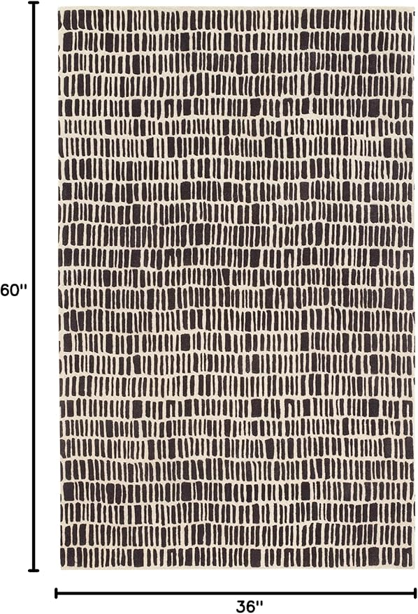 Dash and Albert Roark Wool Area Rug - 3' x 5' Charcoal Geometric Hand Tufted Accent Rug - Durable, High Traffic Areas Hallway, Living Room, Stairs - Premium Luxury Hotel Quality Soft Breathable